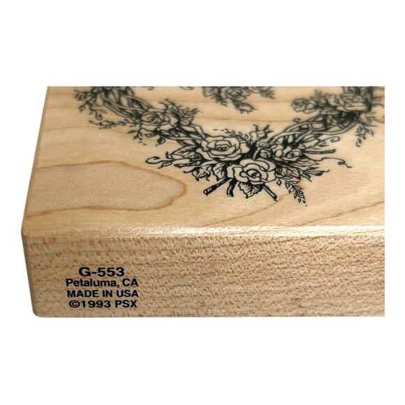 Vintage Rubber Stamp PSX G-553 Heart Shaped Wreath of Vines and Roses 1993 - Picture 3 of 5